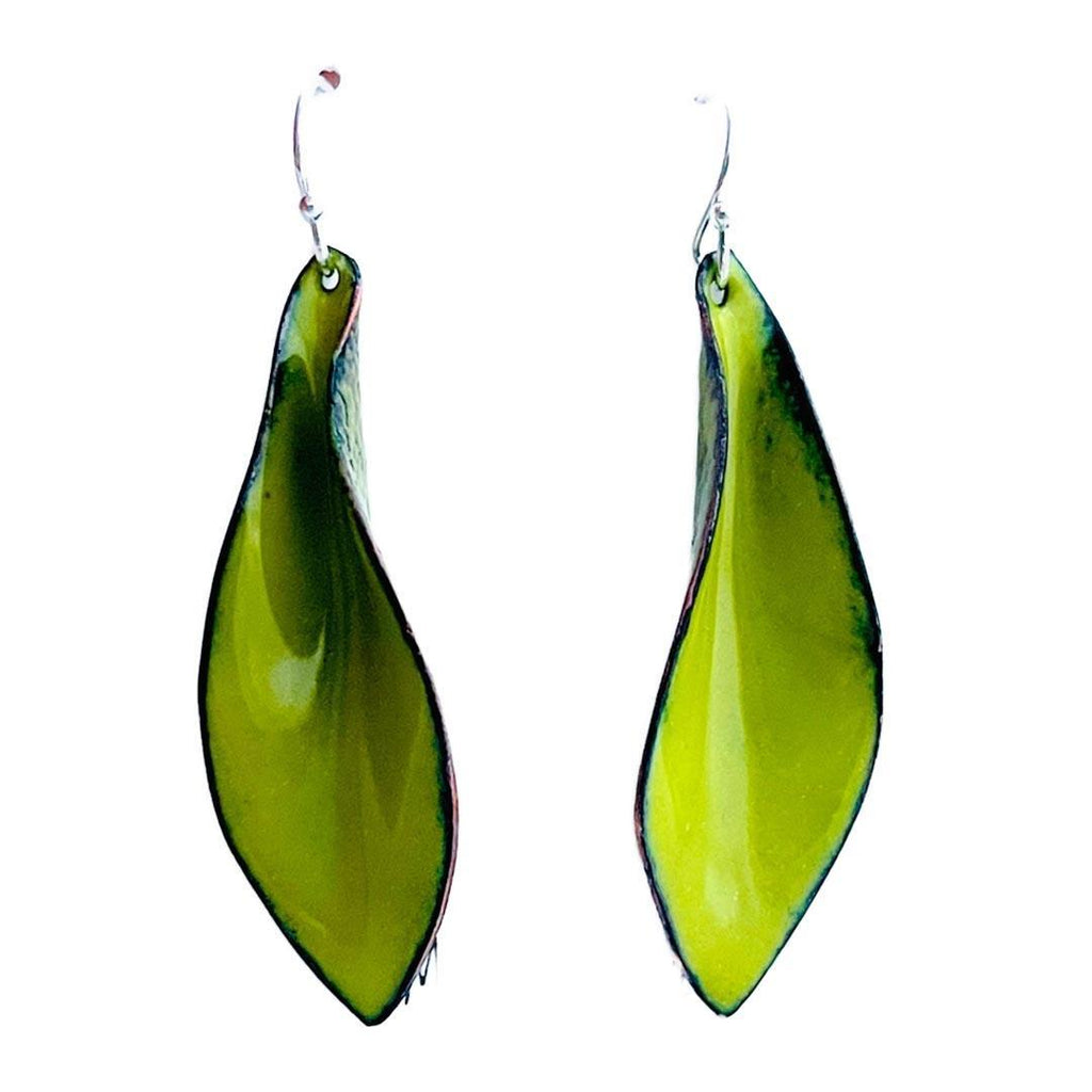 Earrings - Small Folded Leaf (Chartreuse) by Magpie Mouse Studios