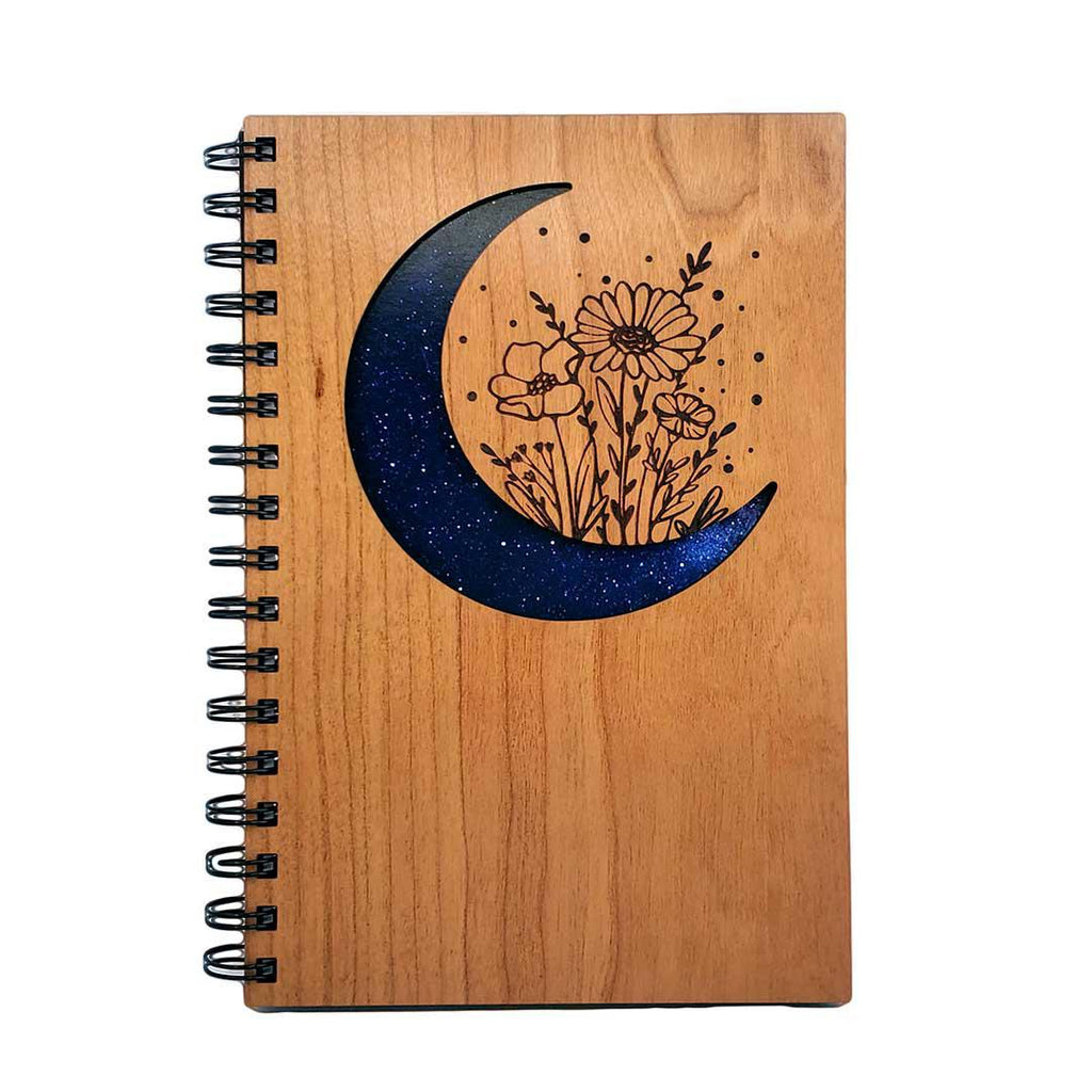Journal - Floral Moon Cutout Wood Cover with Lined Pages by Bumble and Birch