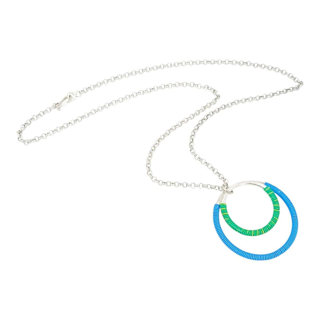 Necklace - Large Double Circle (Blue Green Telecom Wire) by XV Studios