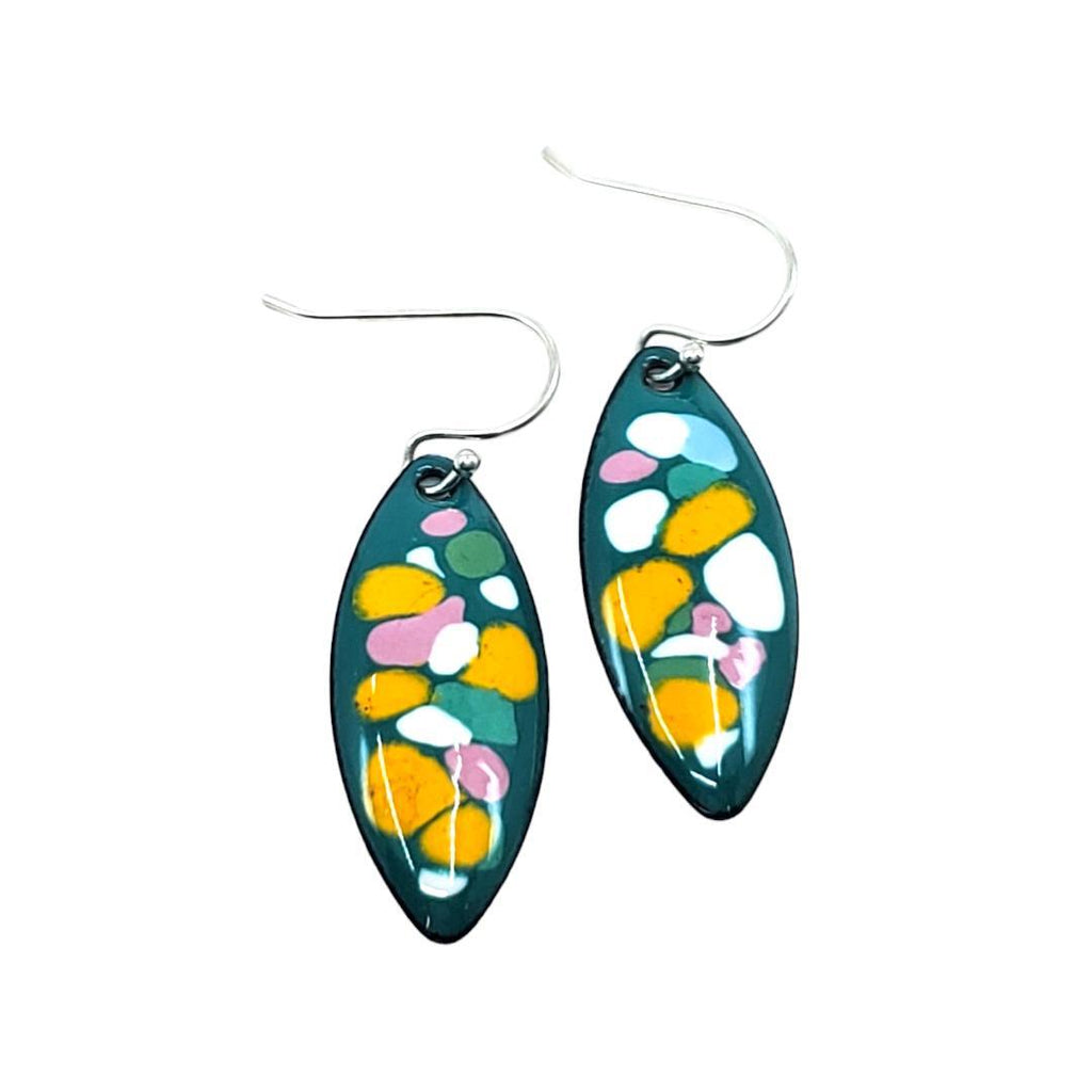 Earrings - Long Leaf Multi Dots (Teal) by Magpie Mouse Studios