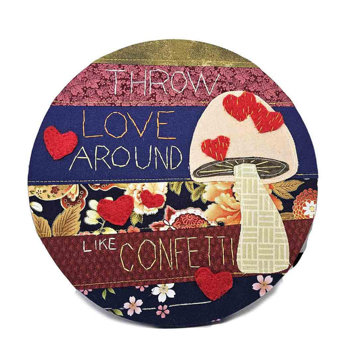 Wall Art - 8 in - Throw Love Around Quilted Hoop Art by World of Whimm