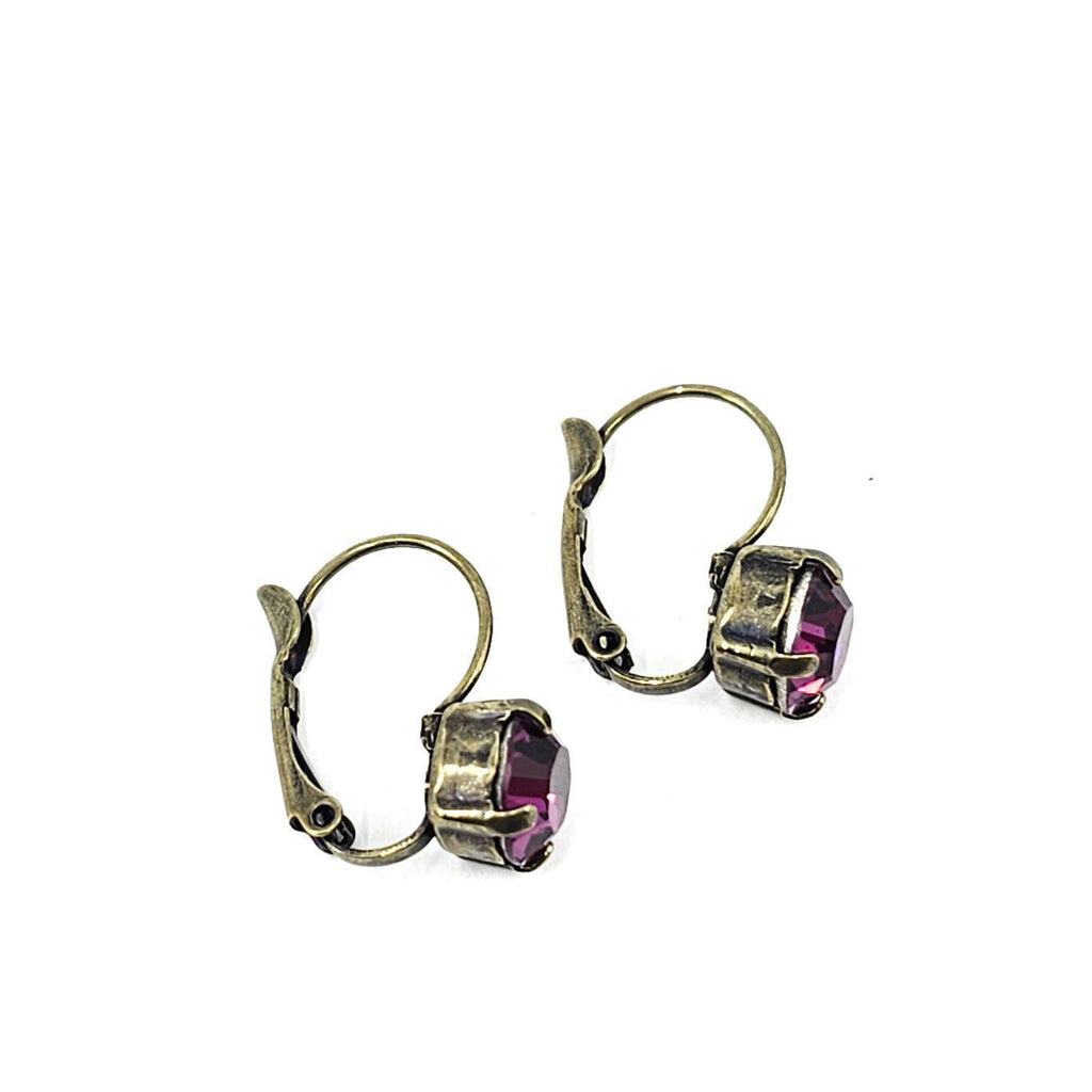 Earrings - Leverback - Round Rhinestone Fuchsia (Brass) by Christine Stoll | Altered Relics