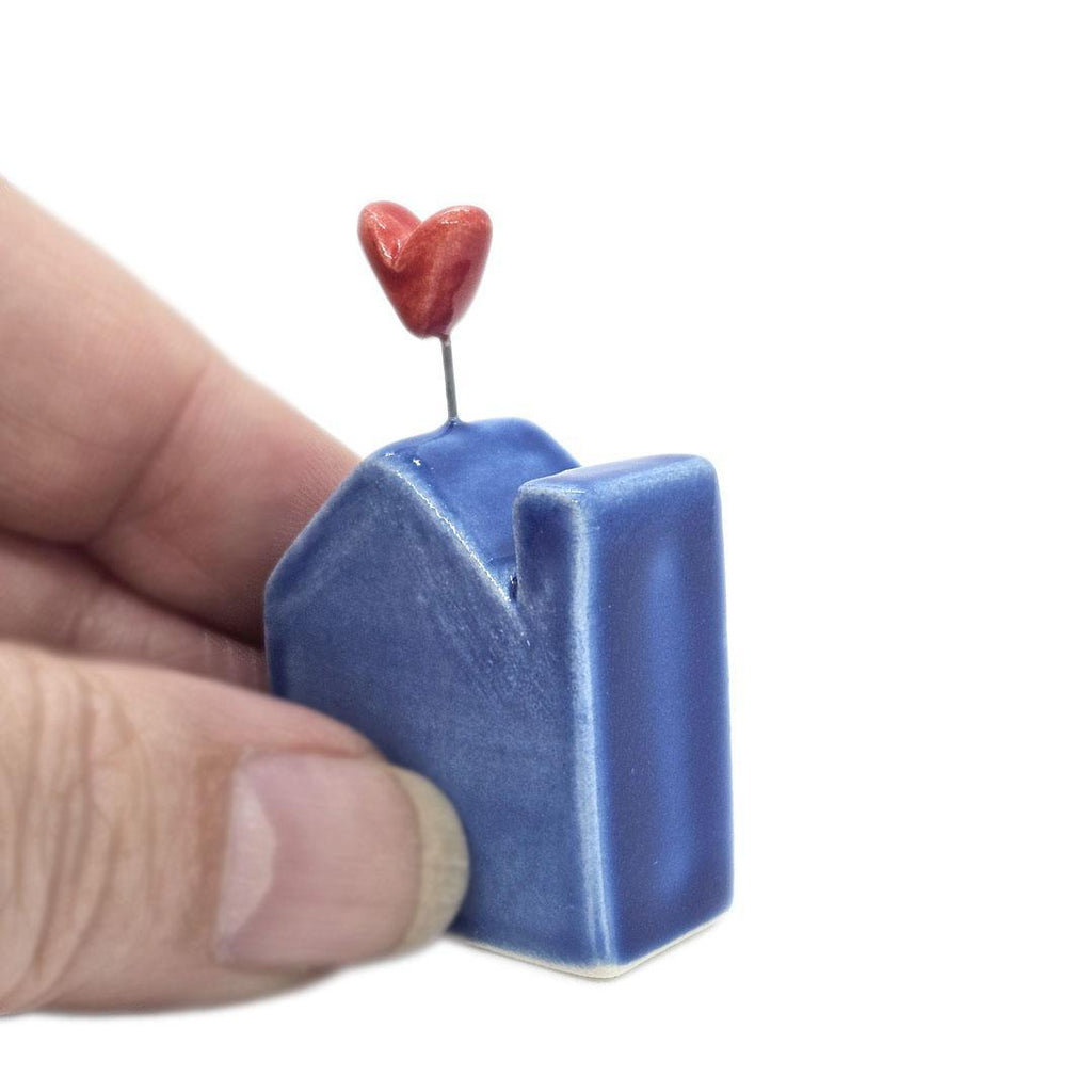 Tiny Pottery House - Dark Blue with Pink Heart by Tasha McKelvey