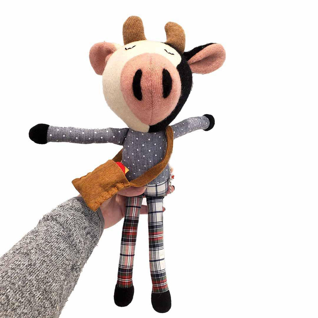 Plush - Cow in Gray Dotted Shirt by Fly Little Bird