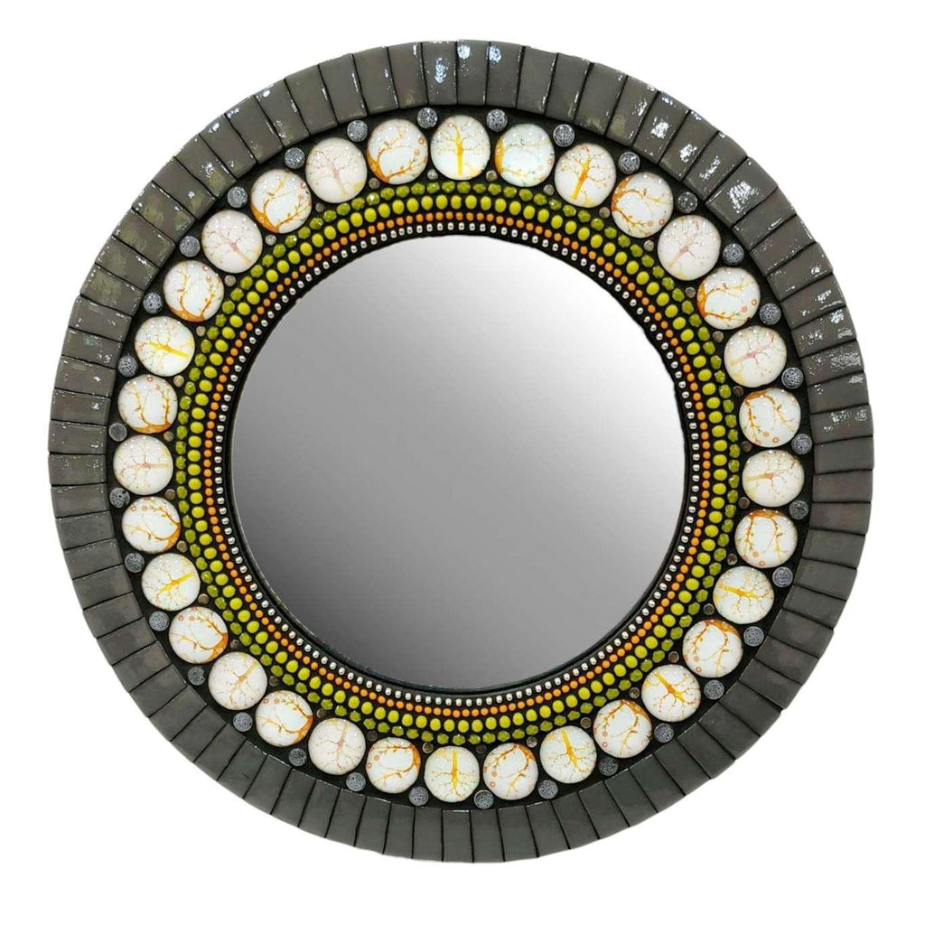 Mosaic Mirror - 13in Round (Gray) by Zetamari Mosaic Artworks