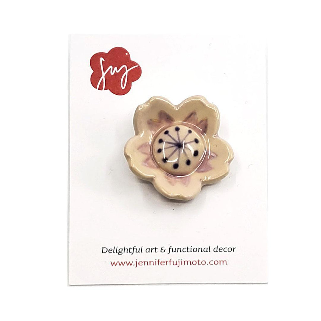 (20% Off) Ceramic Pin - Flower Dark and Light Pink with White Dots by Jennifer Fujimoto