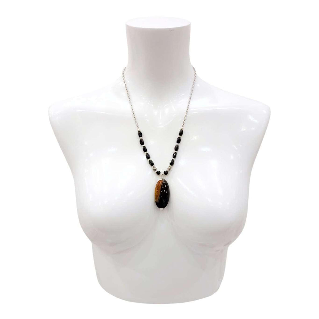 Necklace - Agate Oval Pendant (Black and Brown) by Tiny Aloha