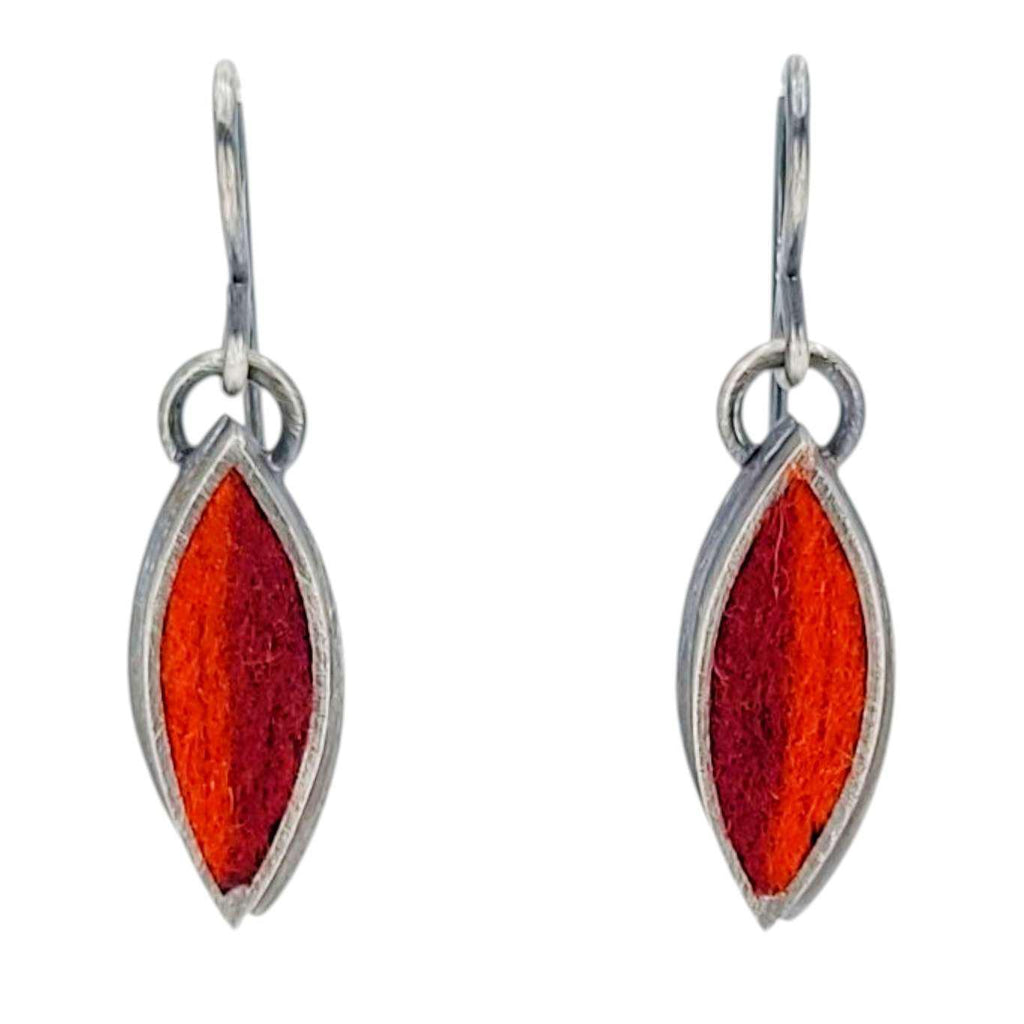 Earrings - Small Single Leaf Drops (Cranberry Persimmon) by Michele A. Friedman