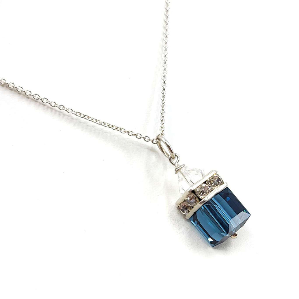 Necklace - Square Montana Blue Crystal with Sterling Silver by Sugar Sidewalk