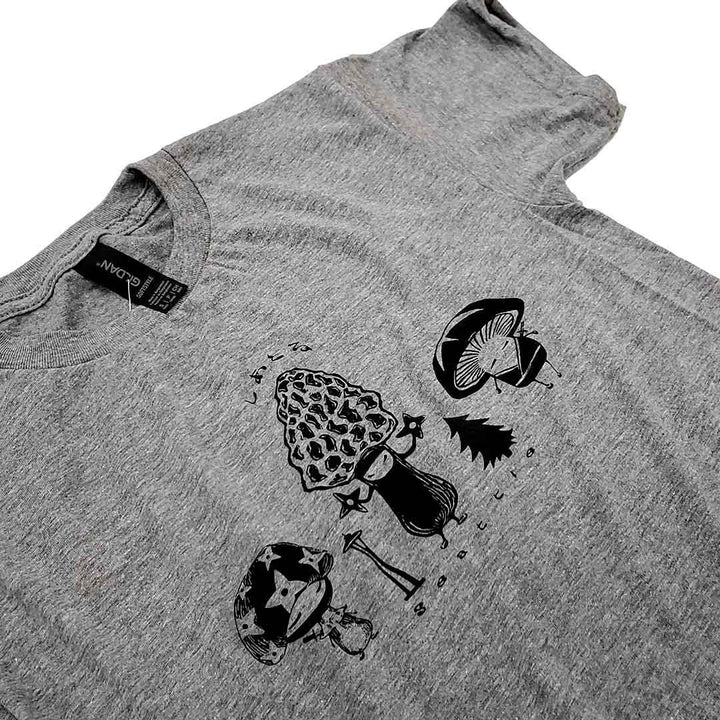 Kids Tee - Mushroom Trio on Gray Crew Neck (Youth S - XL) by Namu