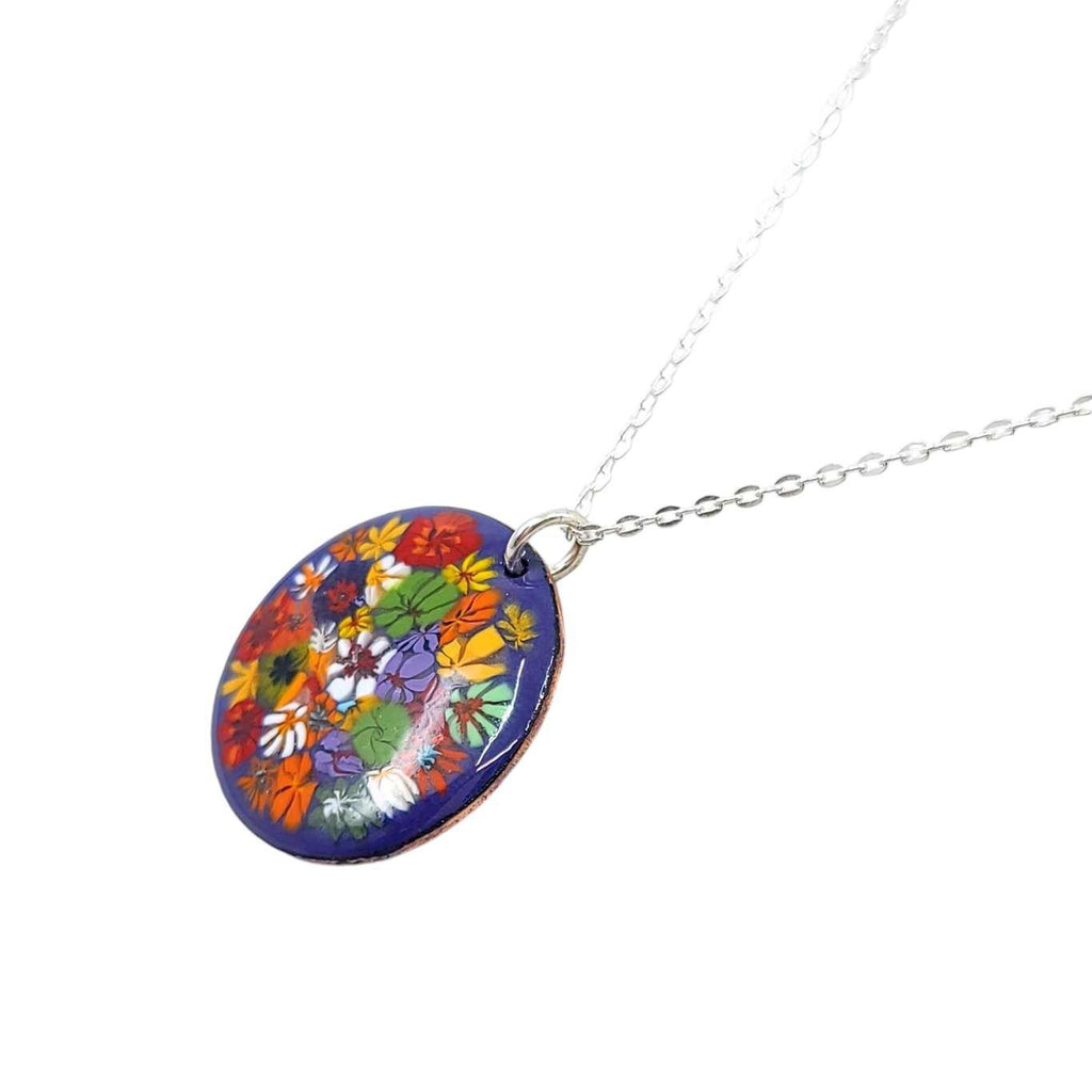 Necklace - Abstract Flowers on Purple by Magpie Mouse Studios