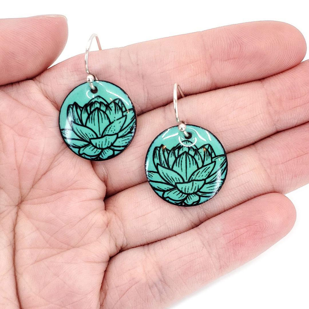 Earrings - Lotus Small Circle (Turquoise) by Magpie Mouse Studios