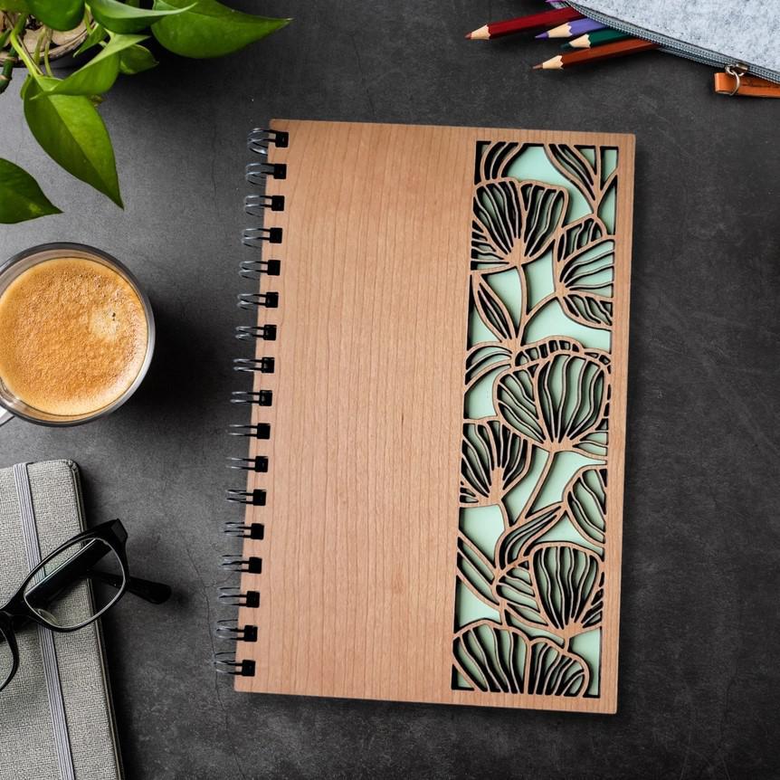 Journal - Floral Panel Cutout Wood Cover with Lined Pages by Bumble and Birch