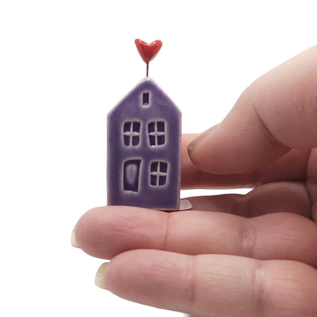 Tiny Pottery House - Purple with Heart (Pink or Red) by Tasha McKelvey
