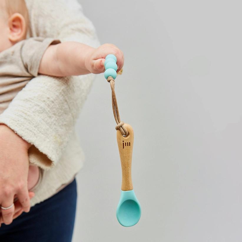 Feeding Set - Fork and Spoon with Clip (Ocean Aqua) by January Moon