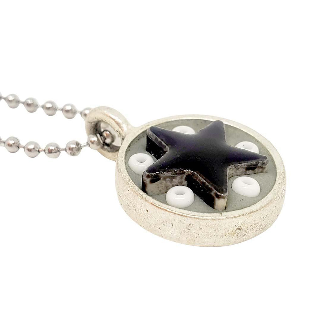 Necklace - Star Baby - Black Star White Beads by XV Studios