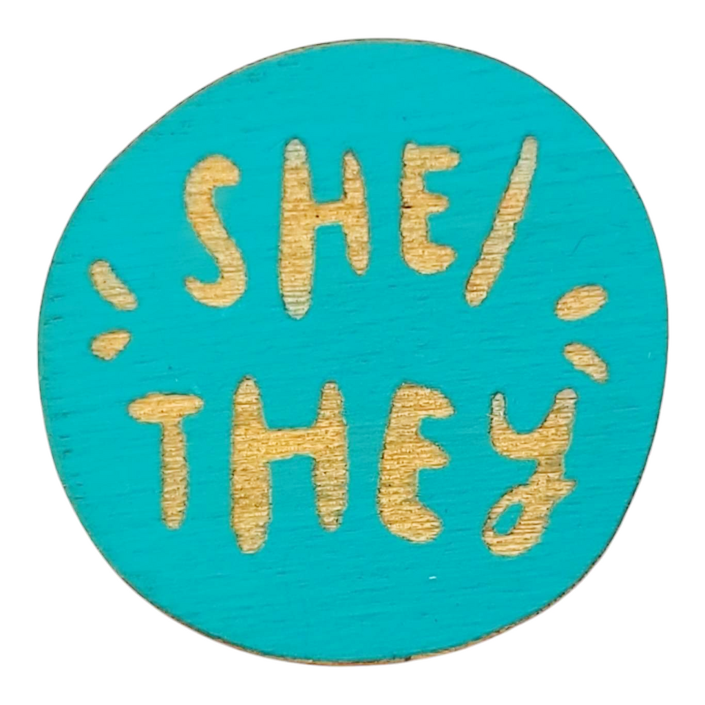 Pronoun Pins - She/They (Assorted Colors) by SnowMade