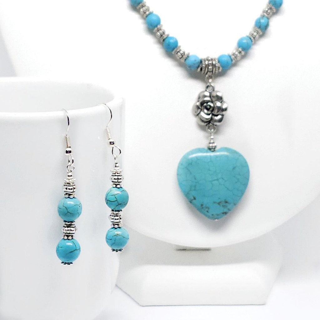 Earrings - Howlite Double Bead Drops Silver-Plate by Tiny Aloha