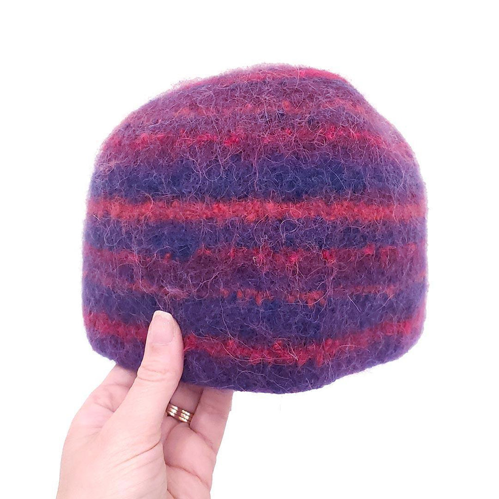 Hat - Felted Wool Cap in Blue and Red Stripe (Assorted Sizes) by Snooter-doots