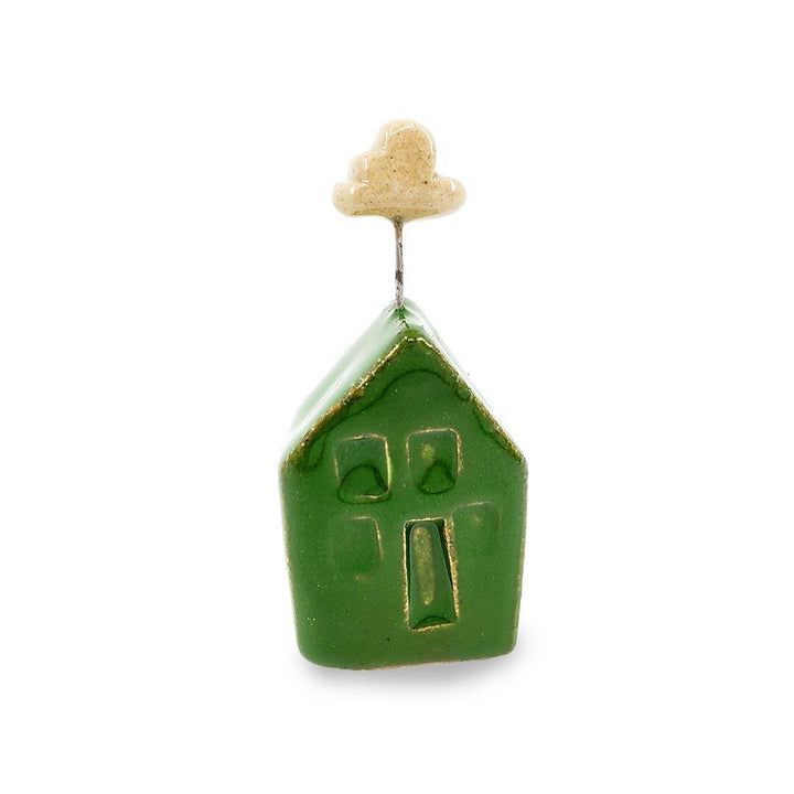 Tiny Pottery House - Green with Cloud (Light or Dark) by Tasha McKelvey