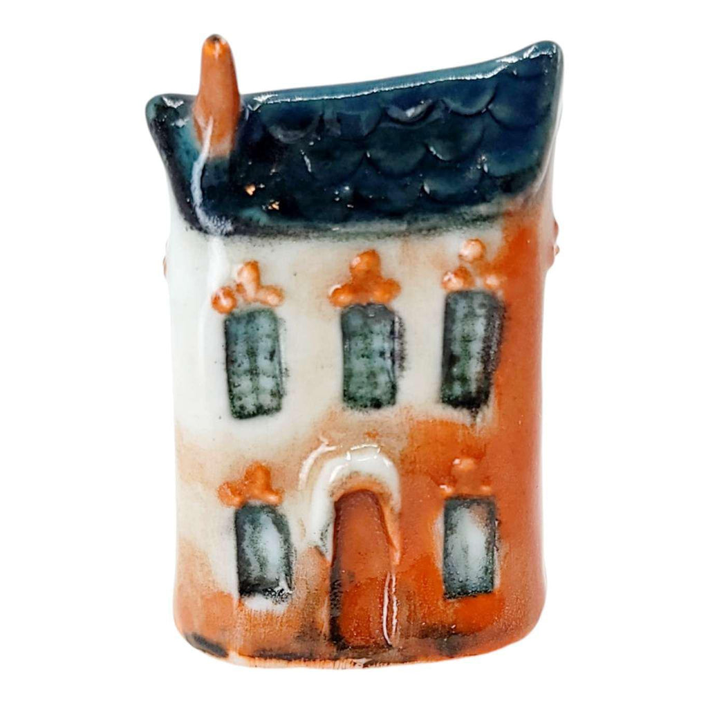 Tiny House - Rust and White House Rust Door Black Roof by Mist Ceramics