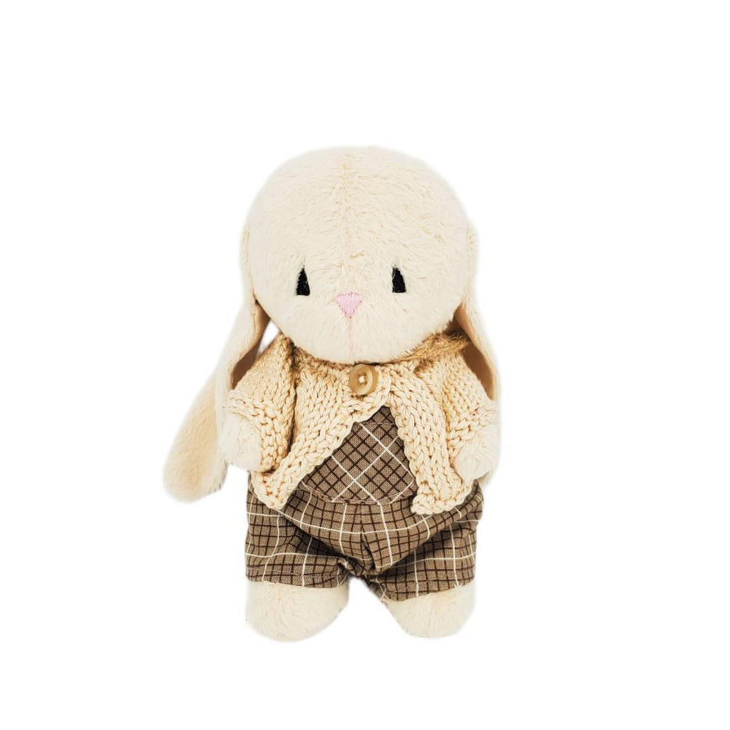 Plush - Light Brown Bunny in Overalls and Cardigan by Frank and Bubby