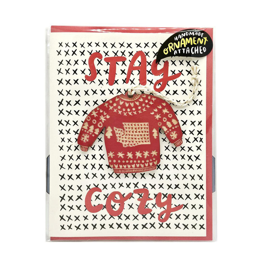 Ornament Card - Stay Cozy WA Red Sweater by SnowMade