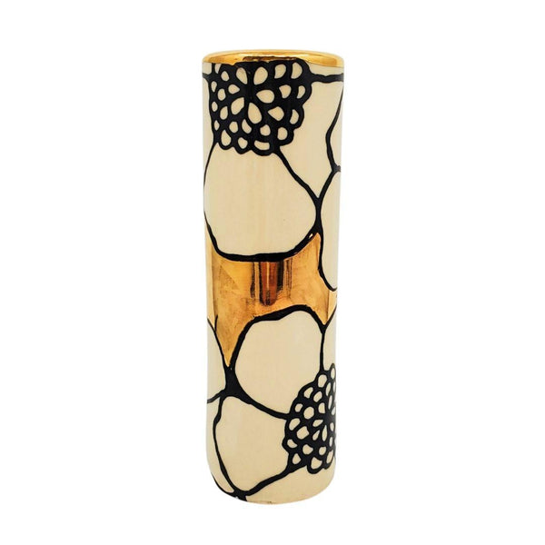 Vase - 6in - Floral Cylinder with 22k Gold Solid Background (B) by Hsieh Clay SF