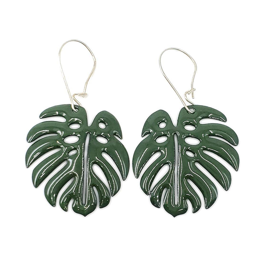 Earrings - Monstera Leaf (Solid Forest Green) by Magpie Mouse Studios