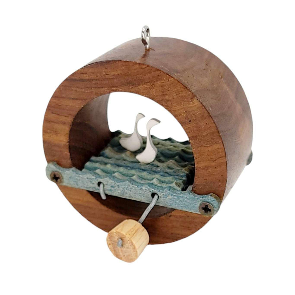 Kinetic Ornament - Hand Cranked Wooden Swans Circle by Cartoon Monster