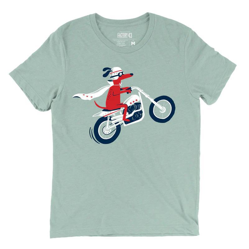 Adult Crew Neck - Hot Doggin Dusty Blue Tee (XS - 2XL) by Factory 43