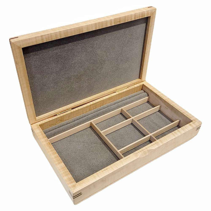 Jewelry Box - Extra Large Valet Box (Curly Maple, Zebrawood) by Mikutowski Woodworking