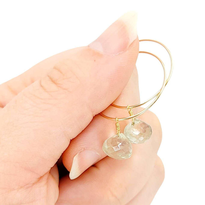 Earrings - Prasiolite Drop Hoops (14k Gold Fill) by Foamy Wader