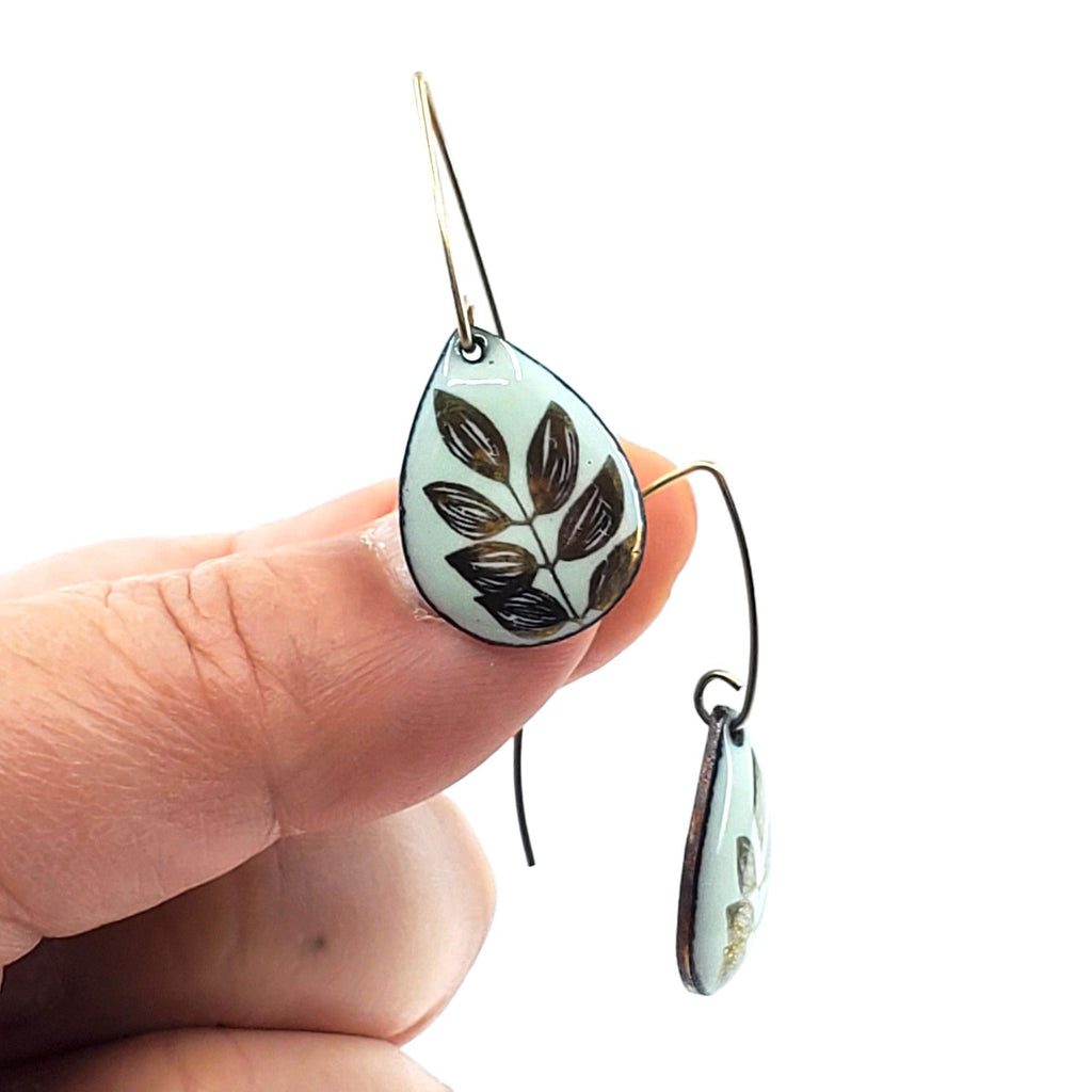 Earrings - Small Teardrop Gold Leaf Stems (Mint Aqua) by Magpie Mouse Studios