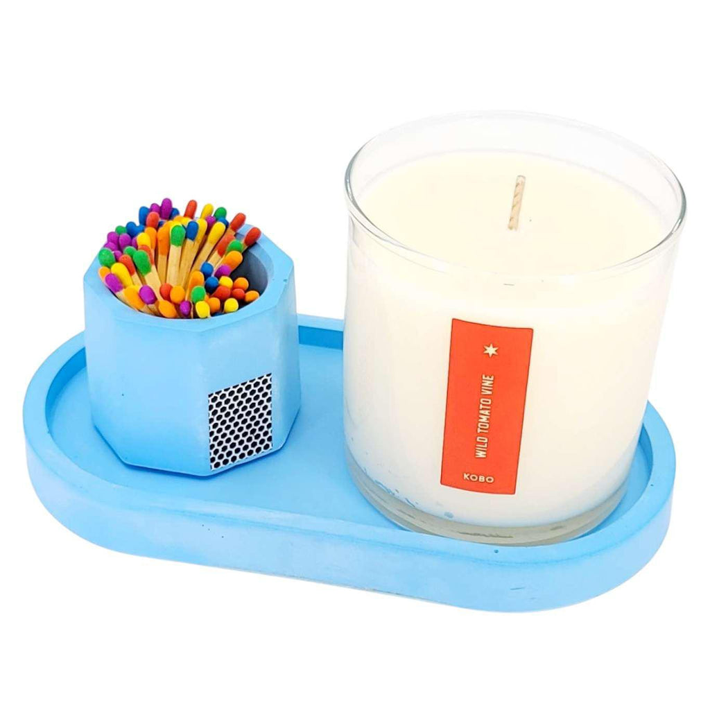 Gift Bundle - Candle, Tray, and Match Holder (Primary Tomato Set) by Tenn Prairie and KOBO