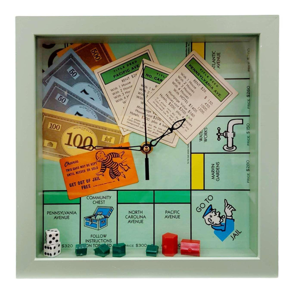 Clock - Vintage Game Board (Real Estate) by Crafty Earth Monkey