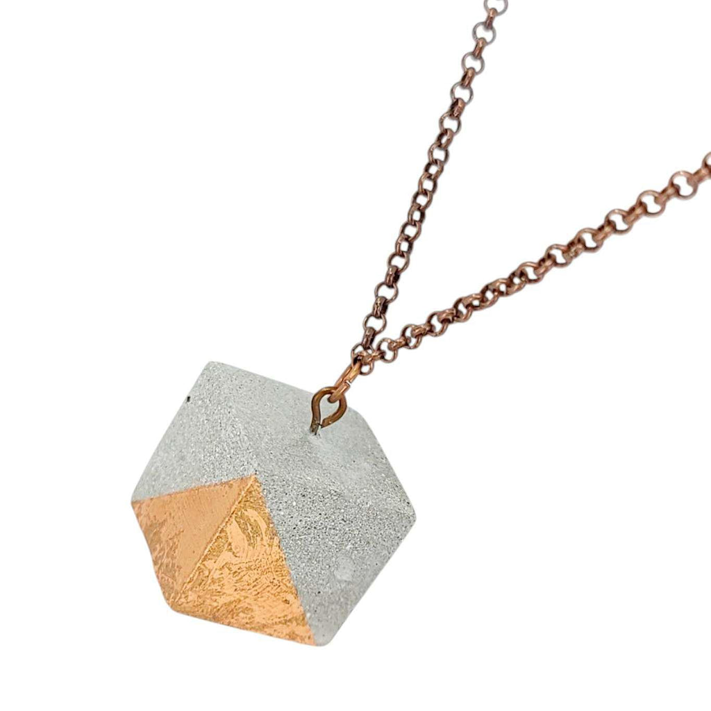 Necklace - Gilded Concrete Cube Pendant (Copper) by Studio Corbelle