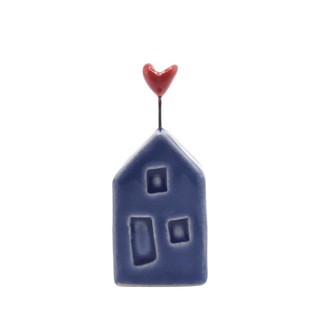 Tiny Pottery House - Dark Blue with Heart (Pink or Red) by Tasha McKelvey