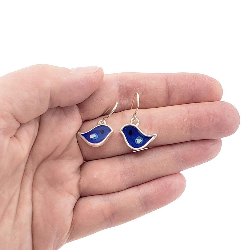 Earrings - Single Birds (Dark Blue) by Happy Art Studio