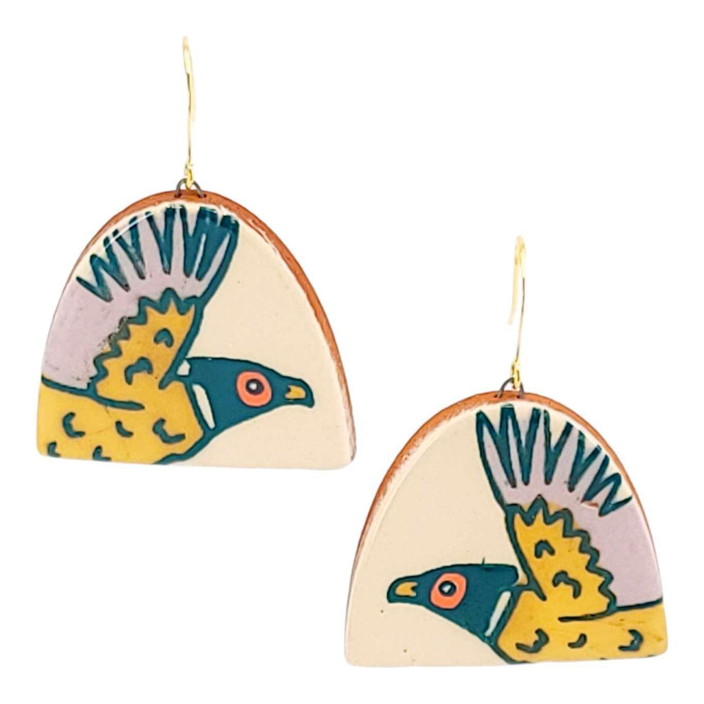 Earrings - Pheasant Dangle 14k Gold Plated Hook by Catie Miller Ceramics
