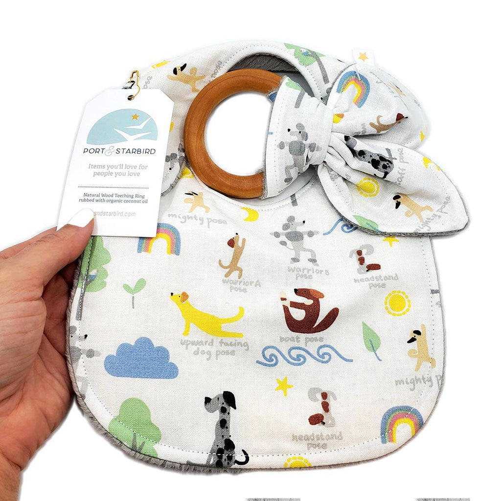 Gift Set - Yoga Dogs Bib and Teething Ring by Port and Starbird