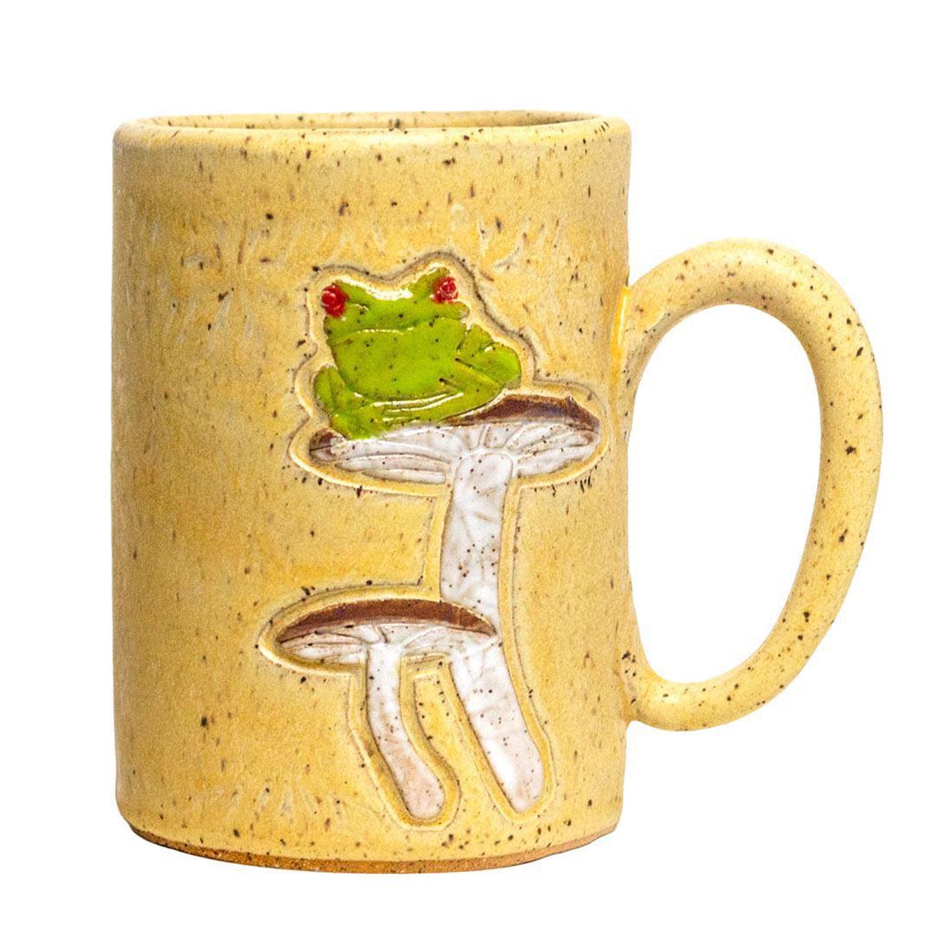 Mug - 16oz - Frog on a Mushroom Ceramic Mug by White Squirrel Clayworks
