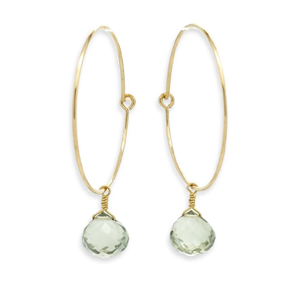 Earrings - One Last Kiss Prasiolite Prasiolite (Green Amethyst) 14K Gold Fill Hoops by Foamy Wader