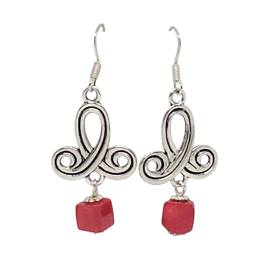 Earrings - Square Red Coral Fancy Drops by Tiny Aloha