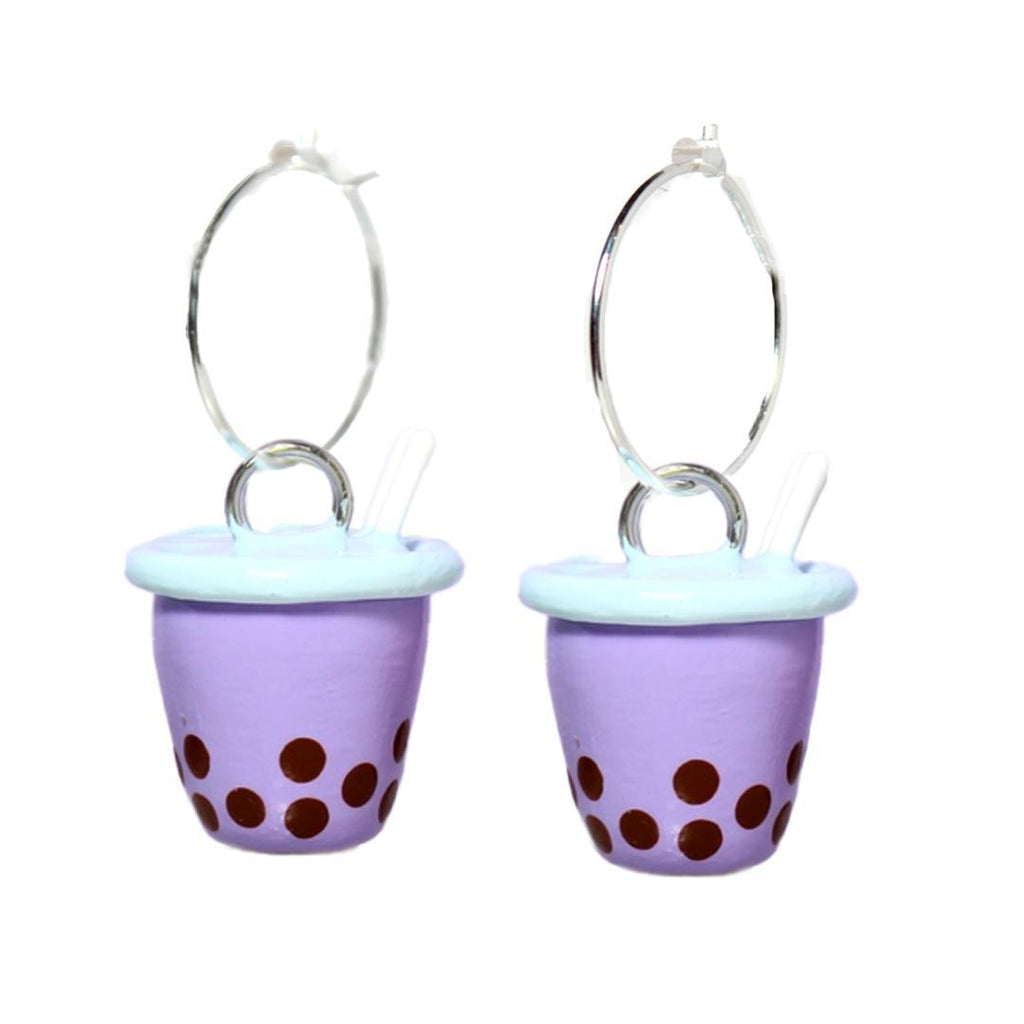 Earrings - Bubble Tea Hoops (Purple) by Mariposa Miniatures