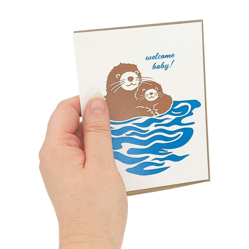 Card - Baby - Otters Welcome Baby by Orange Twist