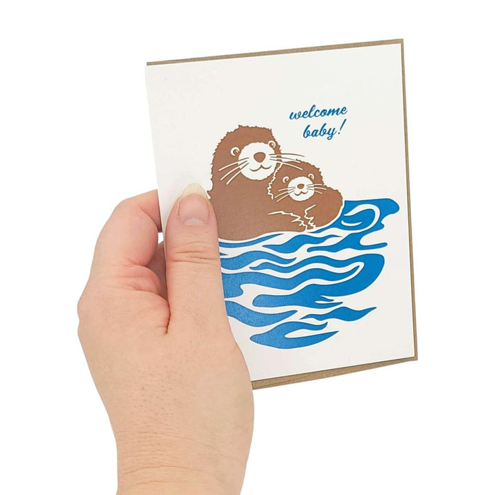 Card - Baby - Otters Welcome Baby by Orange Twist