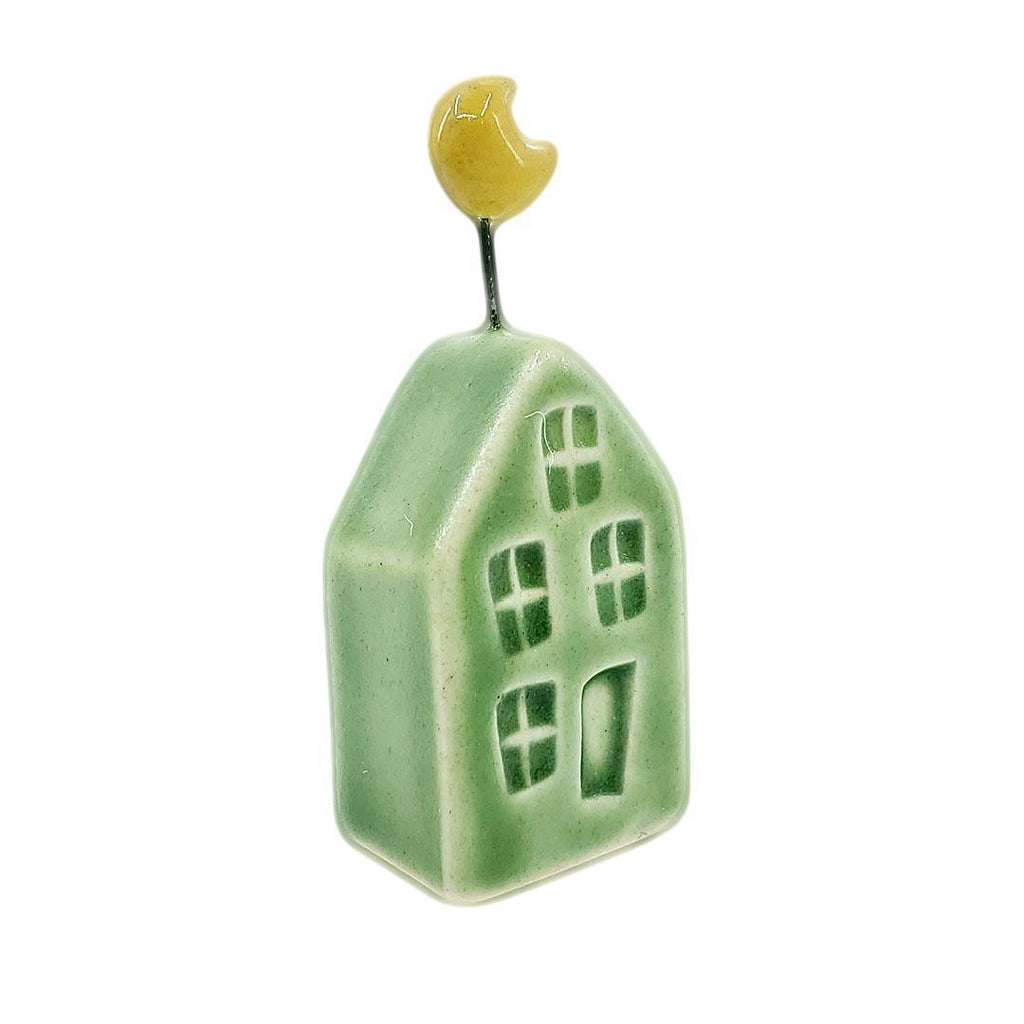 Tiny Pottery House - Grass Green with Moon by Tasha McKelvey
