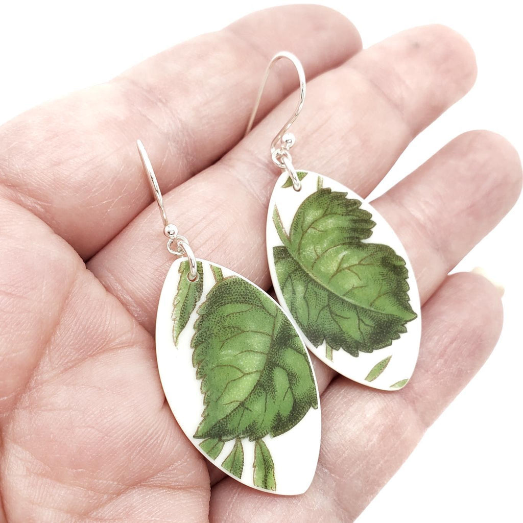 Earrings - Short Green Leaf Vintage China by Material+Movement