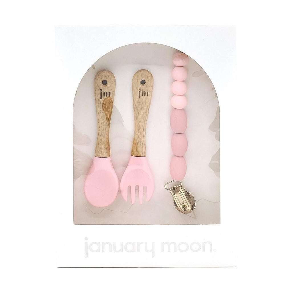 Feeding Set - Fork and Spoon with Clip (Rose Pink) by January Moon